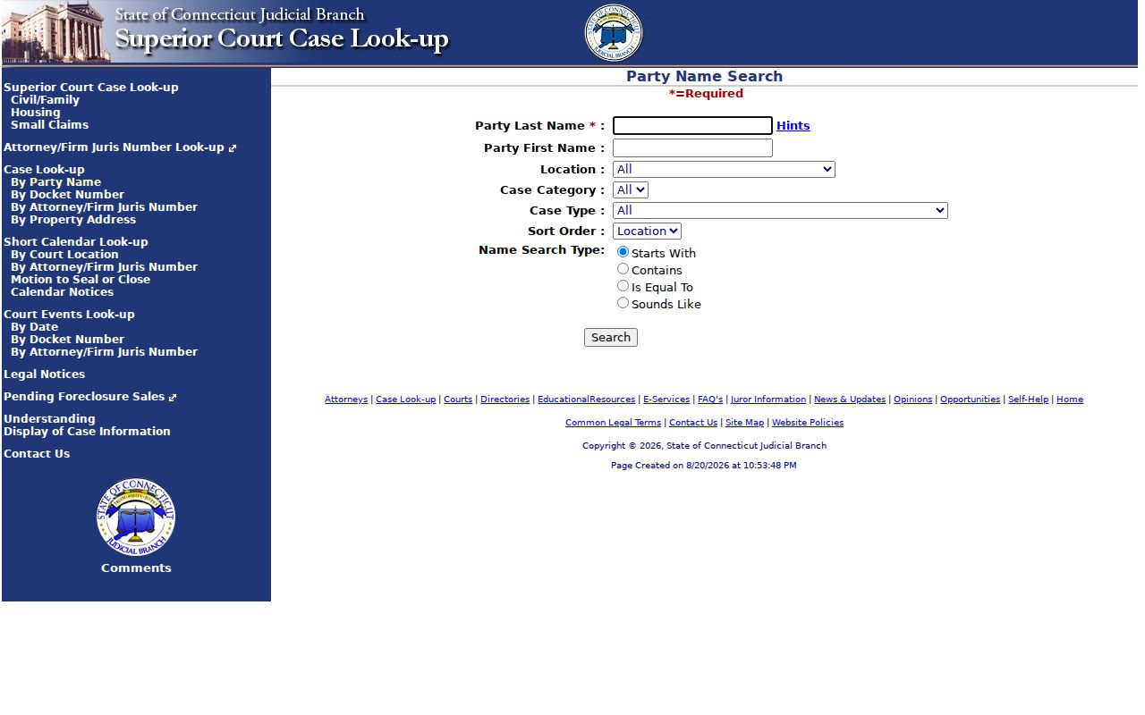 Meriden resident lookup civil party search fields