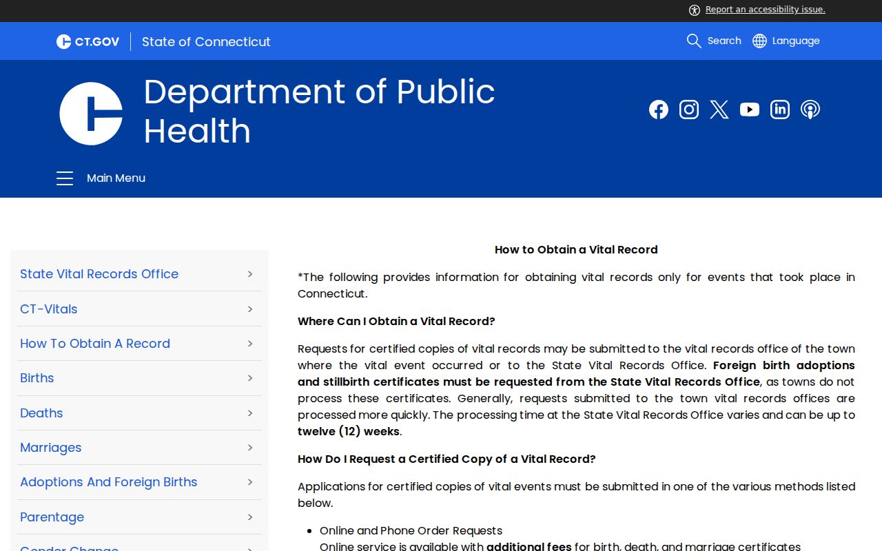 Meriden resident lookup Connecticut vital records request instructions