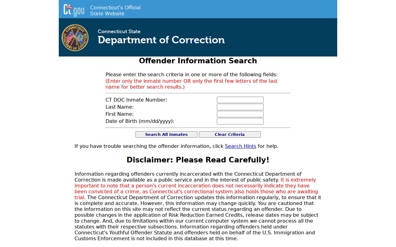 Meriden resident lookup Connecticut DOC name inmate number and date of birth search