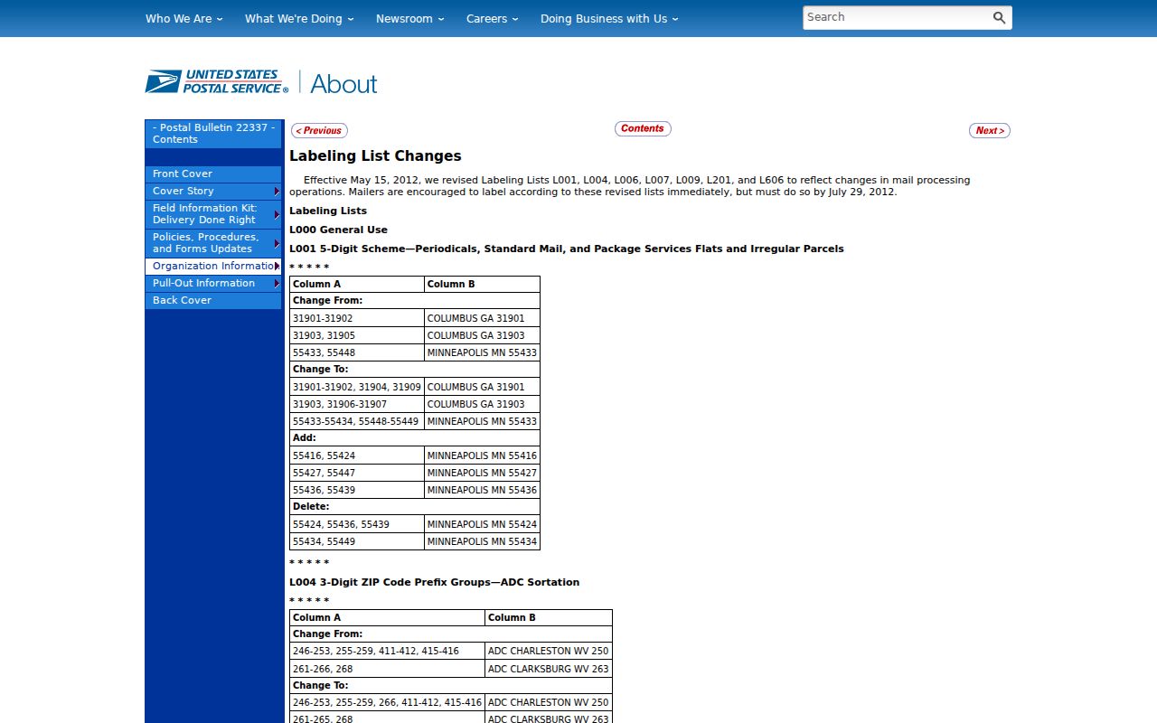 Meriden ZIP code directory USPS 2012 routing entry